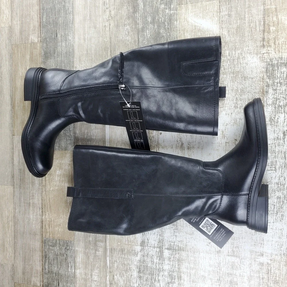 AllSaints Escher Rider Womens Knee-High Boots Sz 6 M Black Leather Round Toe